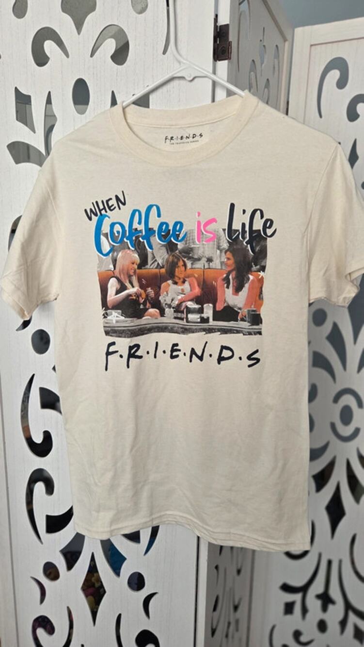 Friends Coffee Is Life Graphic Tee White TV Show Shirt Womens Small NWOT